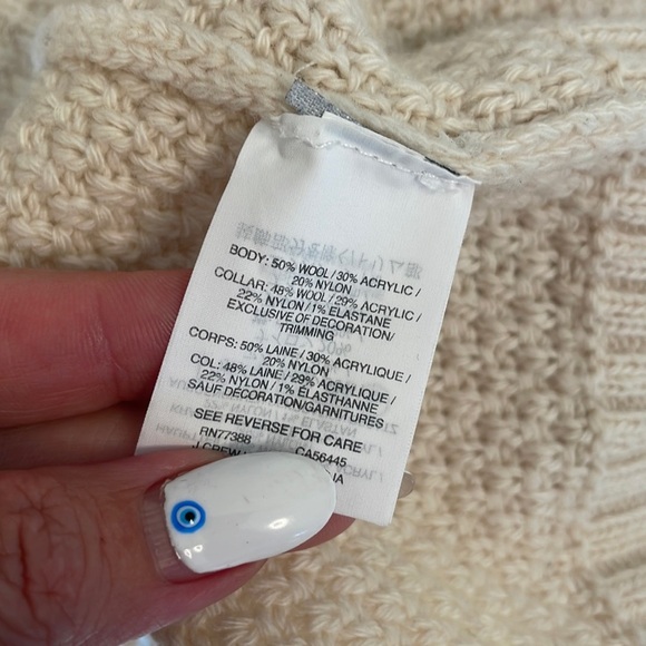 J CREW cable knit embellished ruffled front sweater cowl neck WOOL cream size XS - Picture 12 of 17